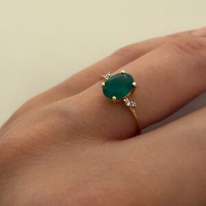 14k Gold and Green onyx, genuine diamond Ring
